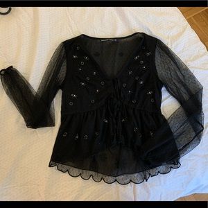 Abercrombie & Fitch Long-Sleeve Tie-Front Sheer Top